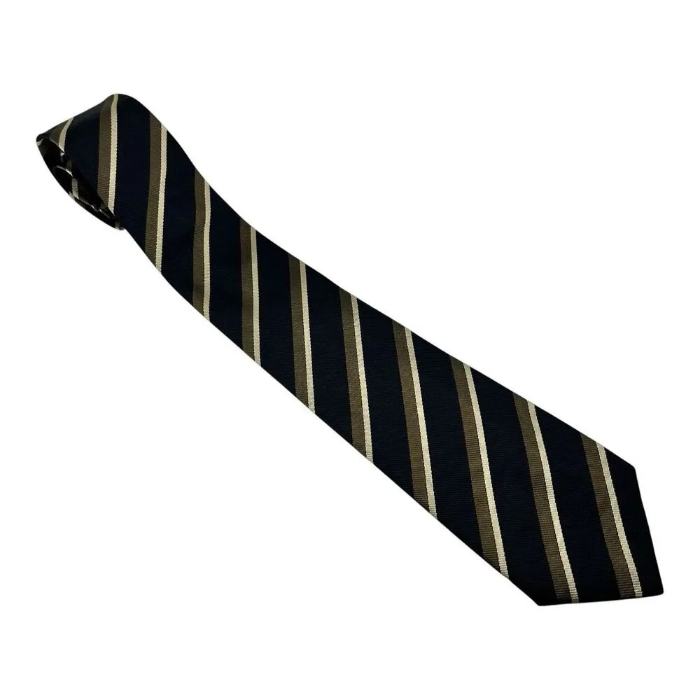 ATKINSONS Necktie Striped REPP Neck Tie Black 100% Silk Made in U.K. N Ireland